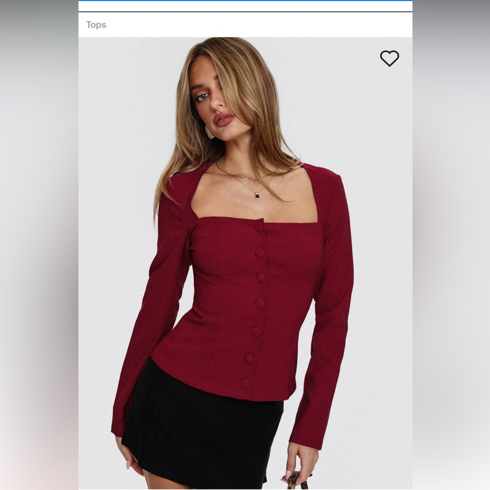 Princess Polly GASKIN LONG SLEEVE TOP BURGUNDY RED SIZE US 6 NEW square neck